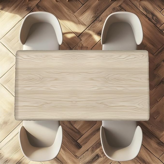 Rectangle Table Cloth Cover Waterproof Elastic Fitted Polyester Fitted Tablecloths for 6 Foot Tables for Indoor,Picnic, Camping, Outdoor （60" x 30"，Wood Grain）