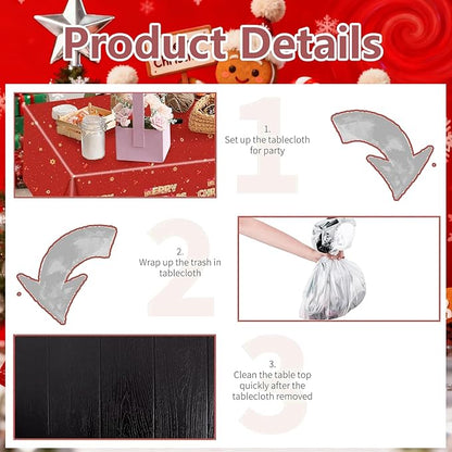 Merry Christmas Party Table Cloth Decorations Red Orange Gingerbread Plastic Xmas Tablecloths - 54x108inch Snowflake Christmas Tree Disposable Table Cover for Holiday Indoor Outside Home