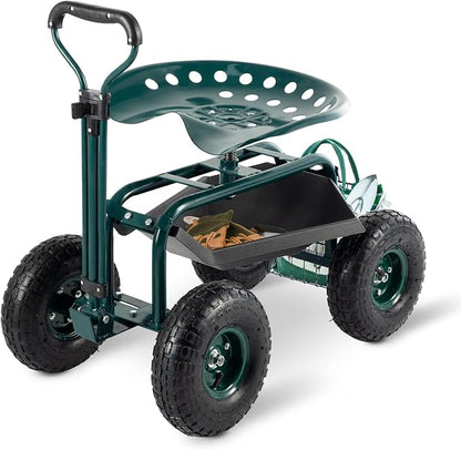 Garden Cart with Workseat Outdoor Gardening Carts with Seat, Heavy Duty Rolling by EnjoytheOutdoors