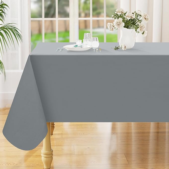 Smiry Square Table Cloth 60x60 Inch, Waterproof Wipeable Vinyl Tablecloths Protector, Oil Spill Proof Plastic Table Cover for Dining, Picnic, Camping, Outdoor, Grey