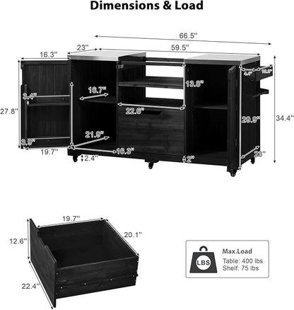 66.5" Outdoor Kitchen Island with Stainless Steel Top for Big Green Egg, Rolling Grill Cart with Adjustable Shelves, Lockable Wheels, Outdoor Table and Bar Storage Cabinet for Patio