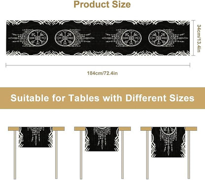 Viking Table Runner, Nordic Ancient Mythical Runes Print Table Runner for Home Dining Kitchen Coffee Table Party 13x90in