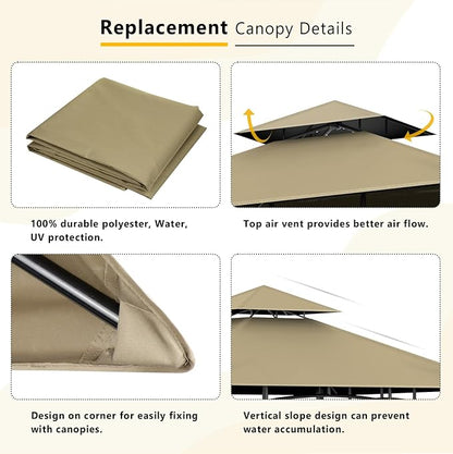 Grill Gazebo Canopy Replacement, 5 x 8 Ft, Khaki | Only Fits Model L-GG001PST-F - Image 4