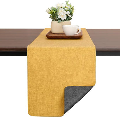 Table Runners 72 Inches Long, Dual-Sided Faux Leather Farmhouse Table Runner Waterproof Heatproof Non-Slip for Living Room Party Home Decor Holiday Decorations(Gray Yellow, 12 x 72 Inch)