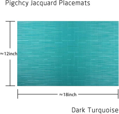 PIGCHCY Placemats,Washable Durable Vinyl Woven Table Mats,Elegant Heat Resistant Placemats for Dining Table Set of 6 (18 x 12 inches, Turquoise)