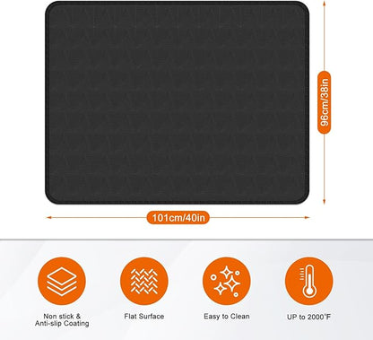 Large Under Grill Mat for Outdoor Grill,Double-Sided Fireproof Grill Pad,Indoor Fireplace/Fire Pit Mat,Oil-Proof Waterproof BBQ Protector for Decks and Patios (38"x40")