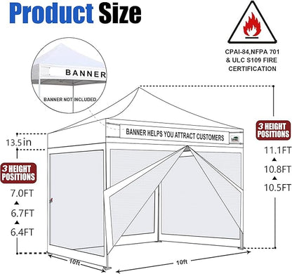 Eurmax USA 10'x10' Pop-up Canopy Tent Commercial Instant Canopies with 4 Removable Zipper End Screen Wall kit and Roller Bag, Bonus 4 SandBags(Blue)