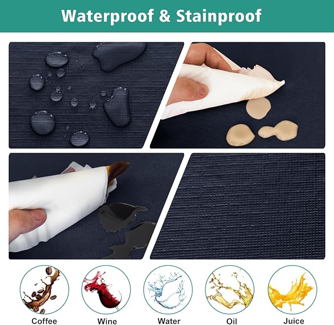 LUSHVIDA 2 Packs Vinyl Card Tablecloth with Flannel Backing 36x36 inch - Waterproof Plastic Picnic Table Cover for Square Folding Table Cloth with Elastic Corners, Navy Blue