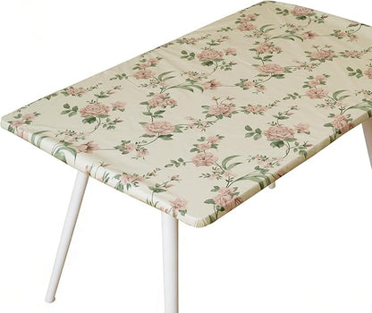 Rectangle Picnic Table Cloth, Elastic Waterproof Fitted Vinyl Tablecloths for 5 Foot Tables, Wipeable Flannel Backed Table Covers for Dining, Camping, Outdoor(Rose,30"x60")