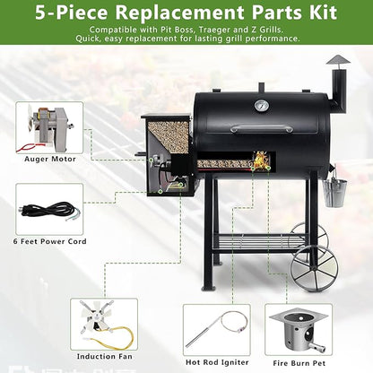 Wood Pellet Grill Parts Replacement for Traeger & Pit Boss, Auger Motor, Grill Induction Fan Kit, Fire Burn Pot, Hot Rod Ignitor with Fuse