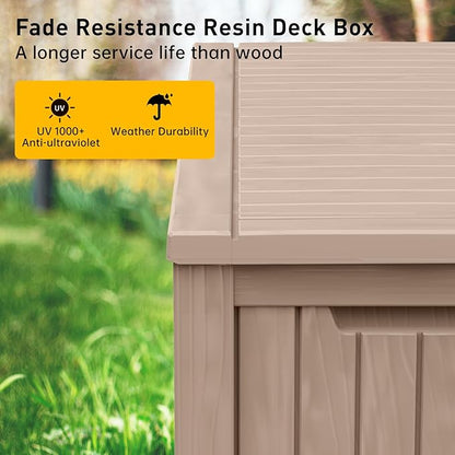 DRATO 200 Gallon Deck Box, Waterproof Resin Large Outdoor Storgae Box for Patio Furniture, Patio Cushions, Gardening Tools, Pool Supplies, Lockable（Gray，200 Gallon）