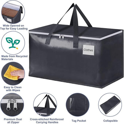 StorageRight Heavy Duty Moving Boxes-Moving Bags with Zipper, Reinforced Handles and Tag Pocket-Collapsible Moving Supplies-Totes for Storage Great for Moving, Storage and Travel 93L(Gray-8 Pack)