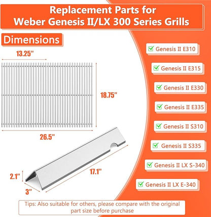 18.75" Grill Grates and Genesis II Flavorizer Bars Replacement Parts for Weber Genesis II 300 /LX 300, GS4 Genesis II E-310 E-315 S-335 Series Grill, 66795 66095 Parts for Weber Genesis II Grill Parts