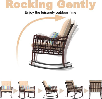 DECMICO 3-Piece Patio Furniture Set, Wicker Rocking Chairs - Image 4