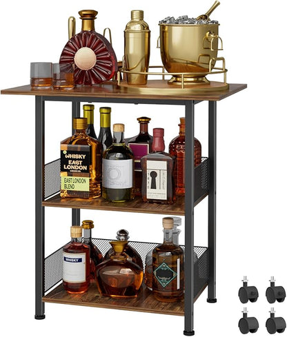 Bar Cart, 3-Tier Bar Cabinets Mini Bar Serving Cart Drink Cart Wine Table Whiskey Liquor Bottle Display Stand, Corner Cabinet for Kitchen, Dining Room, Living Room, Black