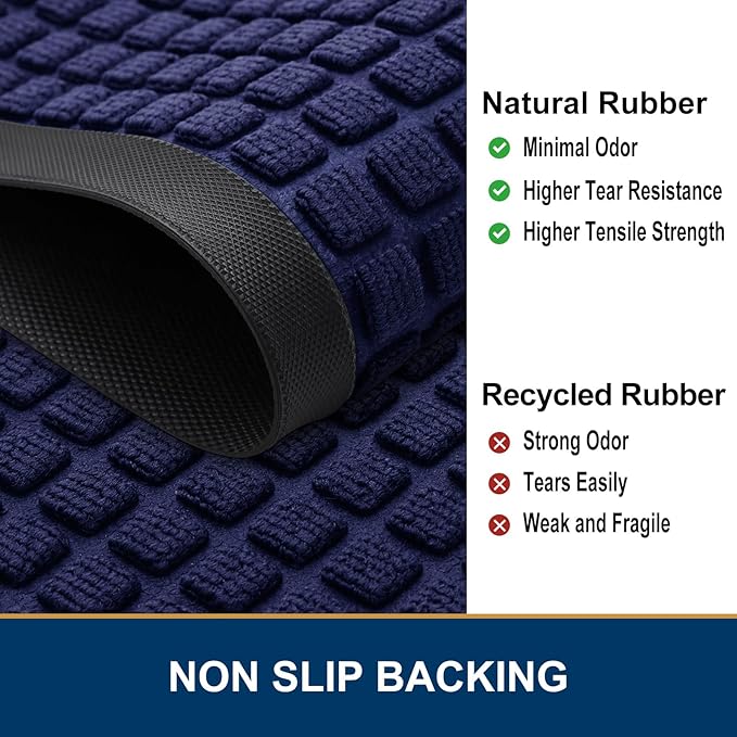 Smiry Front Door Mat Outside Entrance, Heavy Duty Natural Rubber Doormat, Non Slip, Trap Dirt and Moisture, Easy Clean, Low Profile Welcome Floor Mats for Indoor Outdoor Entry, 35x23 Inch, Navy Blue