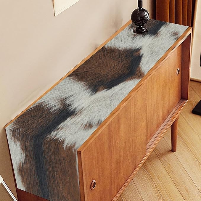 Cow Print Table Runner, Brown Cowhide Print Western Style Table Runner Country Farmhouse Cottage Cow Pattern Linen Table Decoration for Home Kitchen Dining 13x36