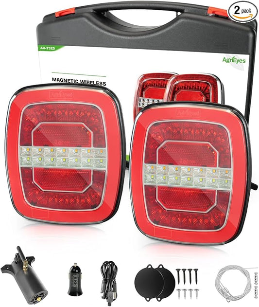 Agrieyes Wireless Trailer Lights for Big Trucks, USB-C Rechargeable Magnetic Trailer Light for Towing with Warning Mode, Portable LED Tow Lights Kit for Trucks Boat RV