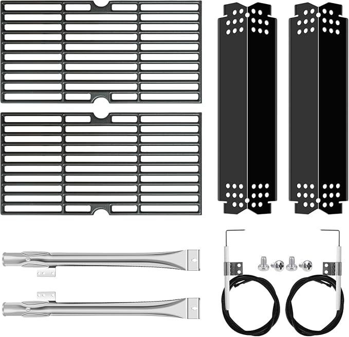 Grill Parts for Nexgrill Replacement Parts 2 Burner 720-0864 720-0864M,Cast Iron Cooking Grate,Heat Shield,Burner Kit for Megamaster 720-0864MA Grill Grates Replacement Parts kit for nexgrill grates