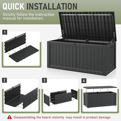Outdoor Storage Box, 120 Gallon Deck Box, Resin Waterproof Outside Storage Bench, Outdoor Storage Cabinet With Lockable Lid, Backyard Deck Box For Garden Tools, Patio Cushions, Pool Accessories