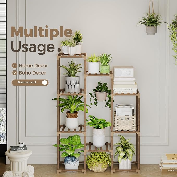 Bamworld Plant Stand Indoor Hanging Plants Shelf 7 Pots Tall Ladder Plant - Image 6