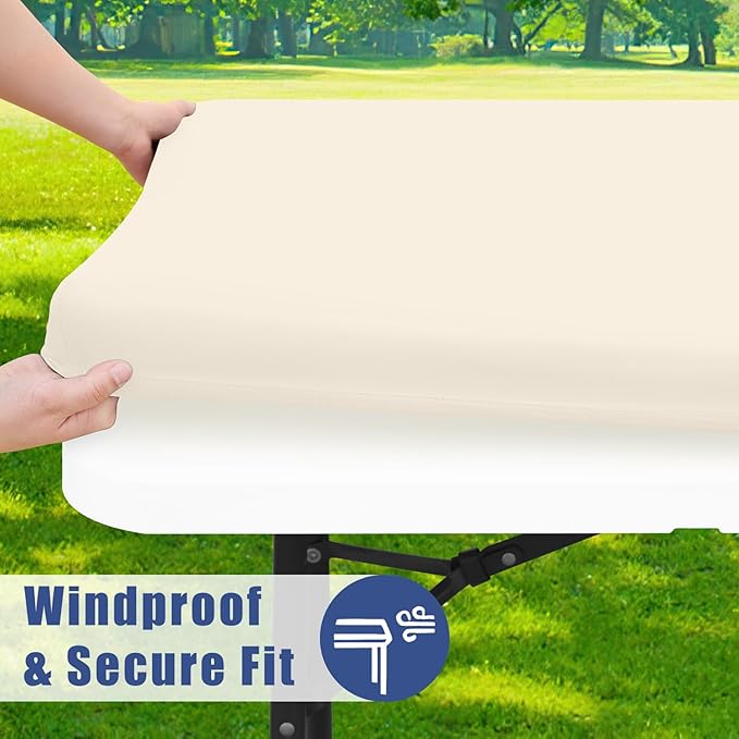 Spandex 4 Foot Rectangle Table Cloth 6 Pack, Elastic Fitted Tablecloths for Picnic, Stretch Washable Patio Table Cover for Outdoor, Camping, Banquet and Parties (Champagne, 30"x48")
