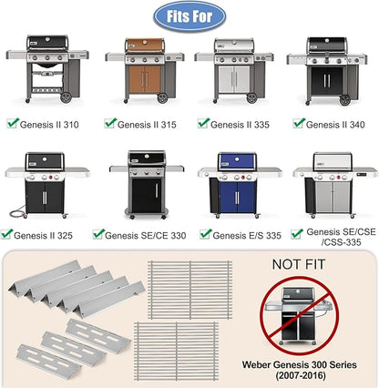 Stainless Steel Grill Grates with 66032 Flavorizer Bars for Weber Genesis II Grill Parts GS4,66095 Cooking Grates 66795 Heat Deflector Replacement Parts for Weber Genesis ii E-310 E-315 S-335