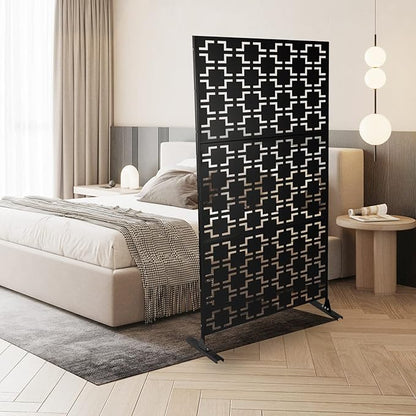 Metal Outdoor Privacy Screen,Freestanding Outdoor Divider Decorative Privacy Fence Screen,Freestanding Decorative Privacy Screen for Balcony Patio (Checkered Pattern 35.4in)
