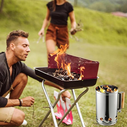 Angoily Fast Charcoal Chimney Starter Barrel for Outdoor BBQ Grill Tool Rust-Resistant Fire Starter for Camping Tailgate Backyard Cooking Compatible with Charcoal Barbecue and Grill