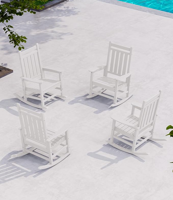 SERWALL Outdoor Rocking Chair Set of 4, HDPE Rocker by SERWALL