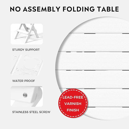 Costaelm Paradise HDPE Outdoor 24.5 Inch Round Portable Folding Patio Dining Table, White