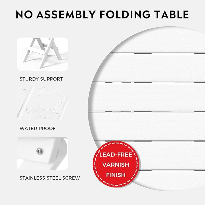 Costaelm Paradise 3-Piece Outdoor HDPE Folding Patio Bistro Table and Chairs, White