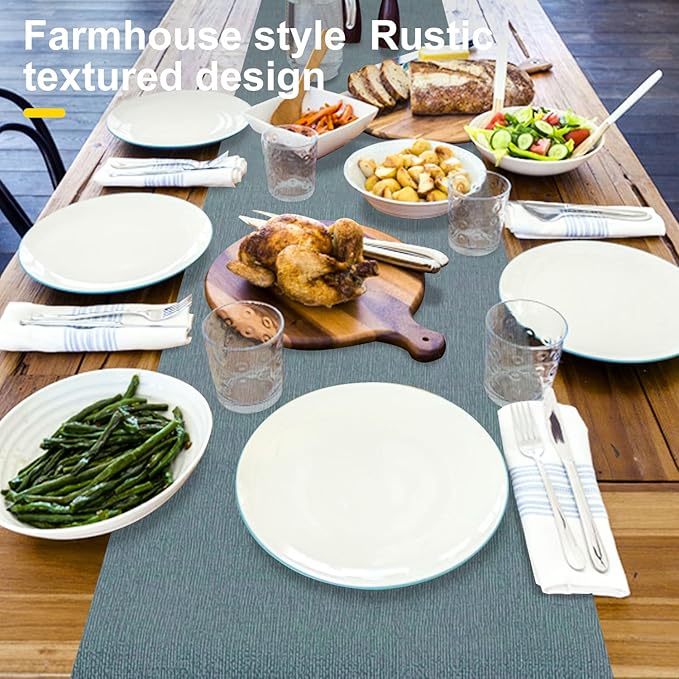 Wipeable Table Runner, Thick Farmhouse Dresser Runner, Rustic Indoor/Outdoor (108'', Blue Grey)