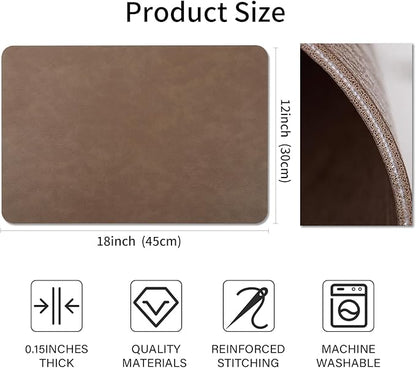 Cowhide Pattern Faux Leather Placemats Set of 6,Heat Resistant Non-Slip Waterproof Wipeable Washable Kitchen Dining PU Table Place Mats,Double-Sides Available,Dark Brown
