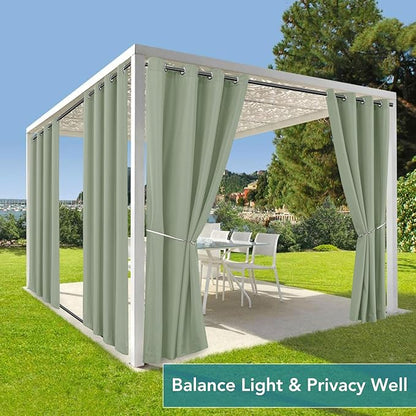 HolidayIdeas Gazebo Curtains Outdoor Waterproof 4 Panels-Windproof Weatherproof Privacy Curtains-Grommet Top and Tab Bottom Drape for Patio, Porch, Pergola, Cabana, Backyard 54x95 Inch Sage Green