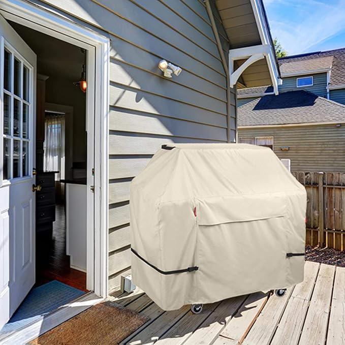 Porch Shield 54W x 24D x 46H inch Premium Gas Grill Cover Up to 52 inch, Waterproof and Fade Resistant 600D BBQ Covers for Weber, Brinkmann, Char-Broil and More, Light Tan