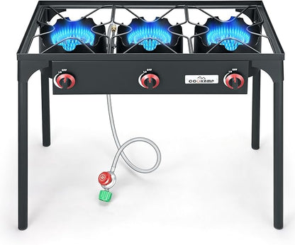 High Pressure Triple Propane Burner Outdoor Propane Camping Stove with 0-20 PSI Adjustable High Pressuer Regulator and Steel Braided Hose 3 Burner Stove Brewing Supply SA3500