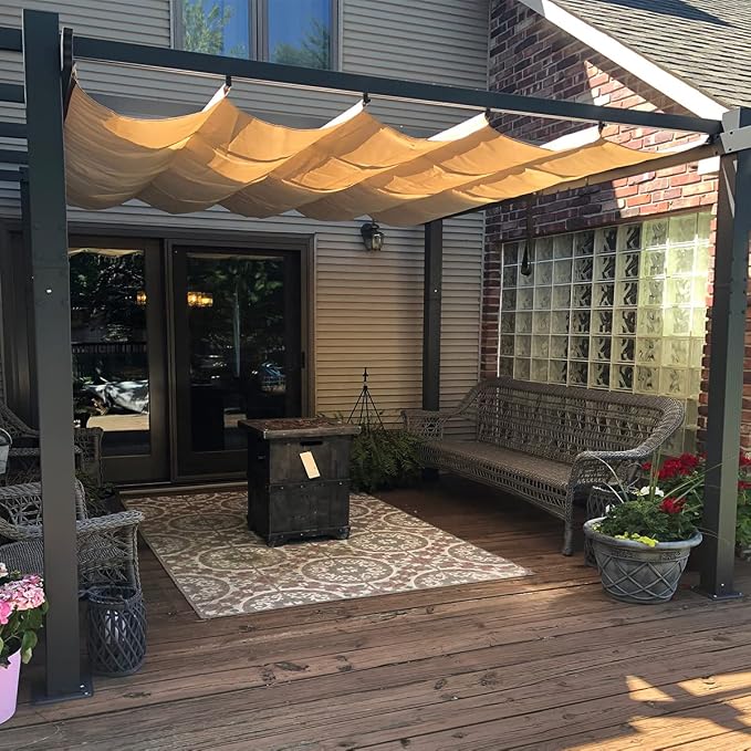 PURPLE LEAF Outdoor Retractable Pergola 10' X 12' Canopy Aluminum, Custom Shade by PURPLELEAF