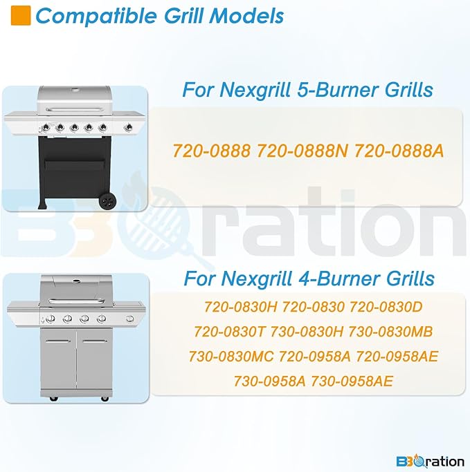 Replacement Parts Kit for Nexgrill 5-Burner 720-0888 720-0888N 720-0888A, 4-Burner 720-0830H 720-0830, Cooking Grate, Grill Heat Shield and Burner Kit for Nexgrill Replacement Parts