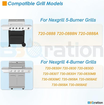 Replacement Parts Kit for Nexgrill 5-Burner 720-0888 720-0888N 720-0888A, 4-Burner 720-0830H 720-0830, Cooking Grate, Grill Heat Shield and Burner Kit for Nexgrill Replacement Parts
