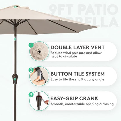 JEAREY 9FT Outdoor Patio Umbrella, Market Umbrella, Tilt & Crank UV Protection - Image 2