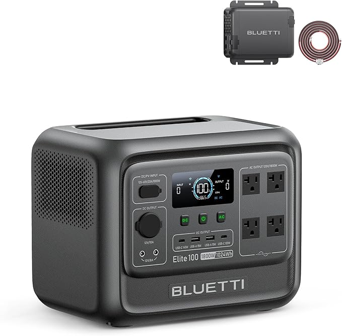 BLUETTI Elite 100 V2 (2025 New) Portable Power Station & Charger 1 (ships separately), 1024Wh LFP w/ 1800W AC, 560W DC-DC Charging, 1.8 H Full Charge via Car, Ideal for Car Camping, Vanlife, RV Travel
