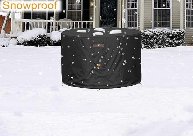 Fire Pit Cover 600D Heavy Duty Waterproof Fabric With PVC Coating Round 40" Dia x 20" H Black Fits 35-38 inch Fire Pit Table Fade Resistant Outdoor Firepit Cover