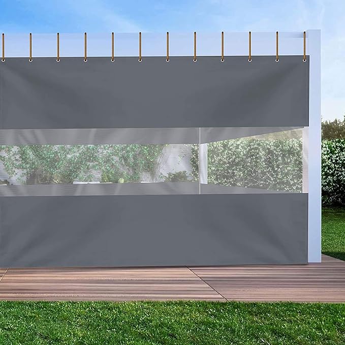 Covers & all Outdoor Clear Panel Curtain, 12 oz Vinyl Outdor Curtains for Patio, Waterproof & Weather Resistant Tarp with Brass Grommets for Pergola, Porch, Gazebos, Balcony (12' H x 8' W feet, Gray)