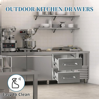 Outdoor Kitchen Drawers 14"Wx8.5"Hx23"D Flush Mount Access Single Drawer BBQ Stainless Steel Drawers with Handle for Outdoor Kitchen Island or Grill Station