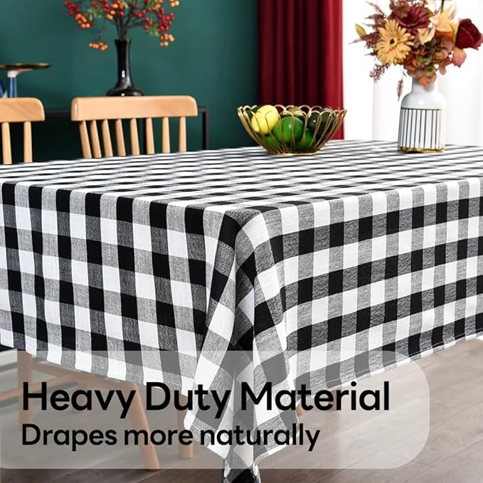 Gingham Tablecloth Rectangle Table Cloth Heavy Duty Cotton Checkered Table Cover for Spring Picnic Kitchen Dining(C-Black, 52x52 inch)