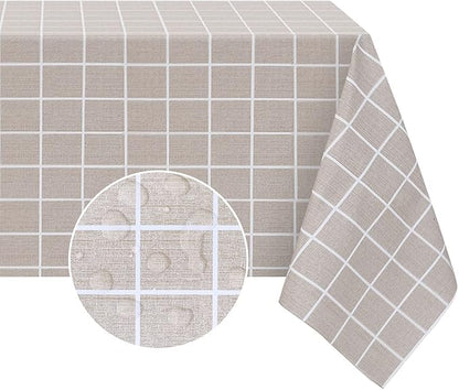 Romanstile Rectangle Vinyl Tablecloth, 100% Waterproof Oil-Proof Checkered Plastic Table Cloth, Heavy Duty Wipeable Table Covers for Dining, Camping, Picnic, Outdoor - 54 x 78 Inch, Sand