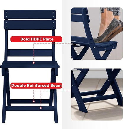 Costaelm Paradise 3-Piece Outdoor HDPE Folding Patio Bistro Table and Chairs, Navy Blue