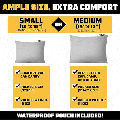 Wise Owl Outfitters Camping Pillow – Memory Foam Travel Pillow for Airplane Sleeping, Hiking, Backpacking & Outdoor Use - Small & Portable for Adults, Car, Camp & Tent
