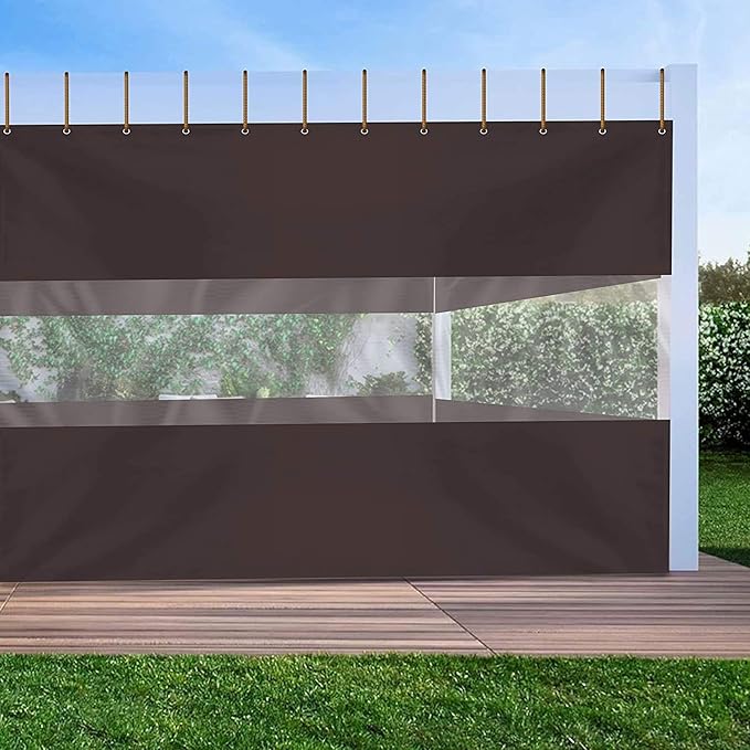 Covers & all Outdoor Clear Panel Curtain, 12 oz Vinyl Outdor Curtains for Patio, Waterproof & Weather Resistant Tarp with Brass Grommets for Pergola, Porch, Gazebos, Balcony (9'H x 15'W Feet, Coffee)